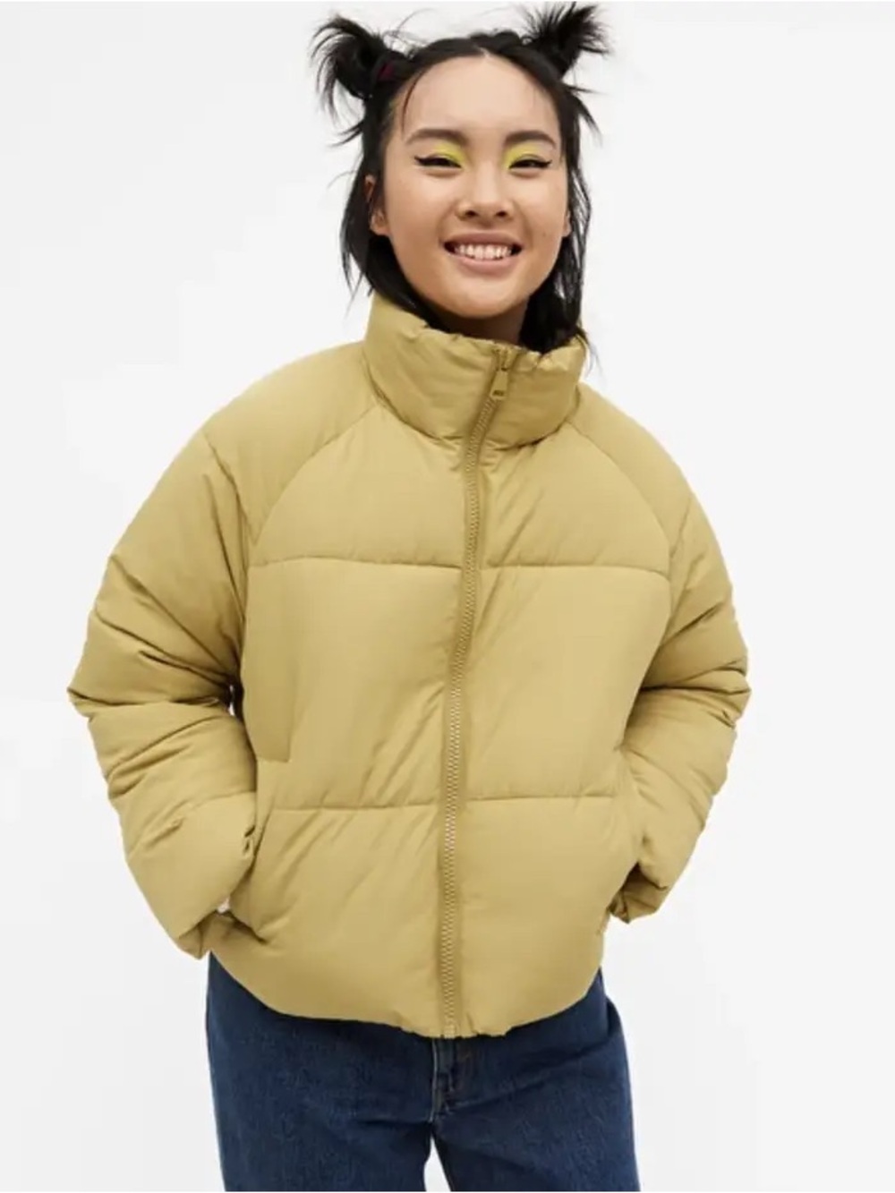 Monki Cropped Puffer Jacket Full Zip Size Small Padded Short